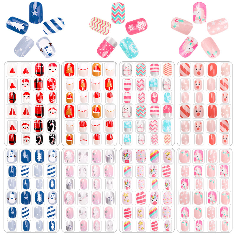 Wholesale Cute Kids Press On Nails Colorful Vegan Ready To Wear False Nails With Glue Pre-Glued Fake Nails For Kids