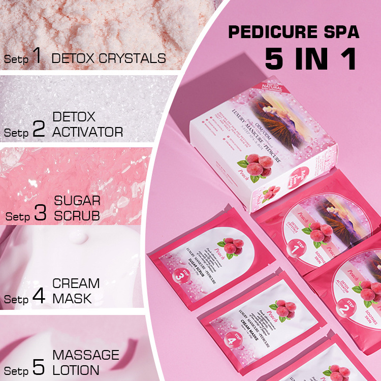 Deluxe Pedicure Kit 5 Step Manicure Pedicure Products Nail Supplier Pedi Box 5 in 1 Detox Soak Scrub Foot Spa Pedicure Kit