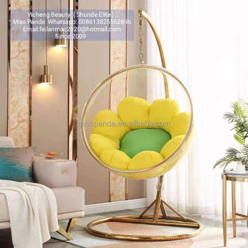 Hot Sell Transparent hanging chairs Swing Floor Stand Golden acrylic Bubble Chair With Stand living room garden manufacture sel