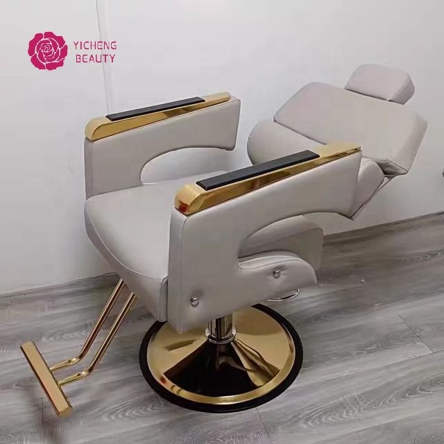 Yicheng Reclinable Barber Chair for Sale Cheap Hair Salon Pink Beauty Salon Furniture Modern Black and Gold Salon Furniture 2pcs