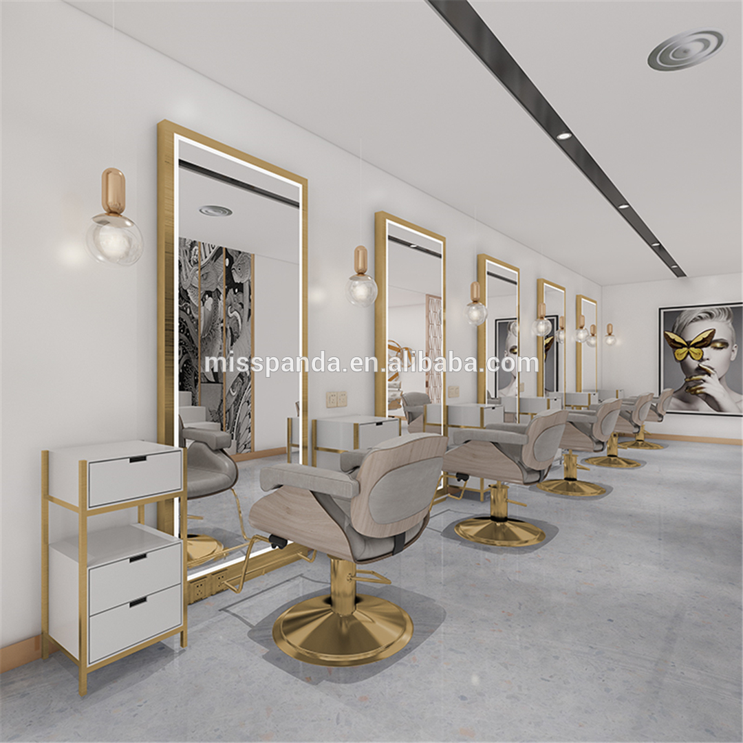 Modern style salon furniture hair salon hairdressing mirror wall-mounted double-sided makeup mirror, mirror with LED