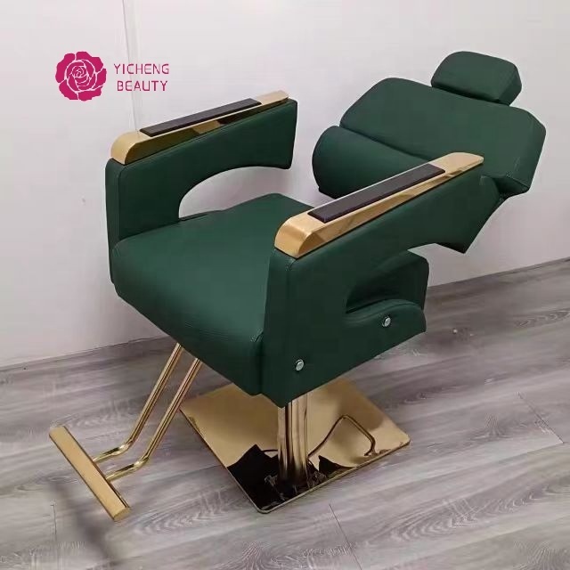 Reclinable Barber Chair for Sale Cheap Hair Salon Pink Beauty Salon Furniture Modern Black and Gold Salon Furniture 2pcs