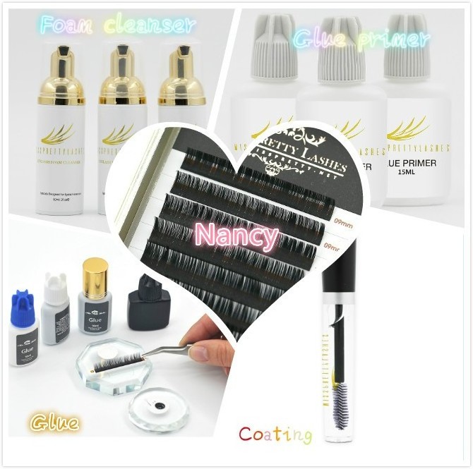 Private Label Designs OEM PBT Mink Eyelash Extension Glues / Tweezers / Foam Cleanser /Lash Stuff Starter Kit