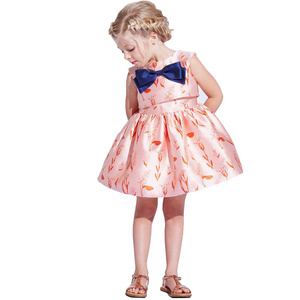 Boutique sweet style children clothing lovely organic cotton printed bow birthday princess dress baby girls party dresses