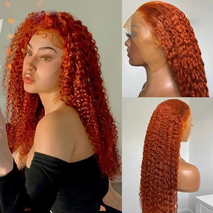 Brazilian Curly Wigs 350 Orange Human Hair Wig Ginger Colored Wigs Transparent Frontal Lace For Black Beauty Women