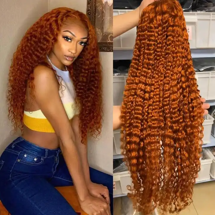 Brazilian Curly Wigs 350 Orange Human Hair Wig Ginger Colored Wigs Transparent Frontal Lace For Black Beauty Women