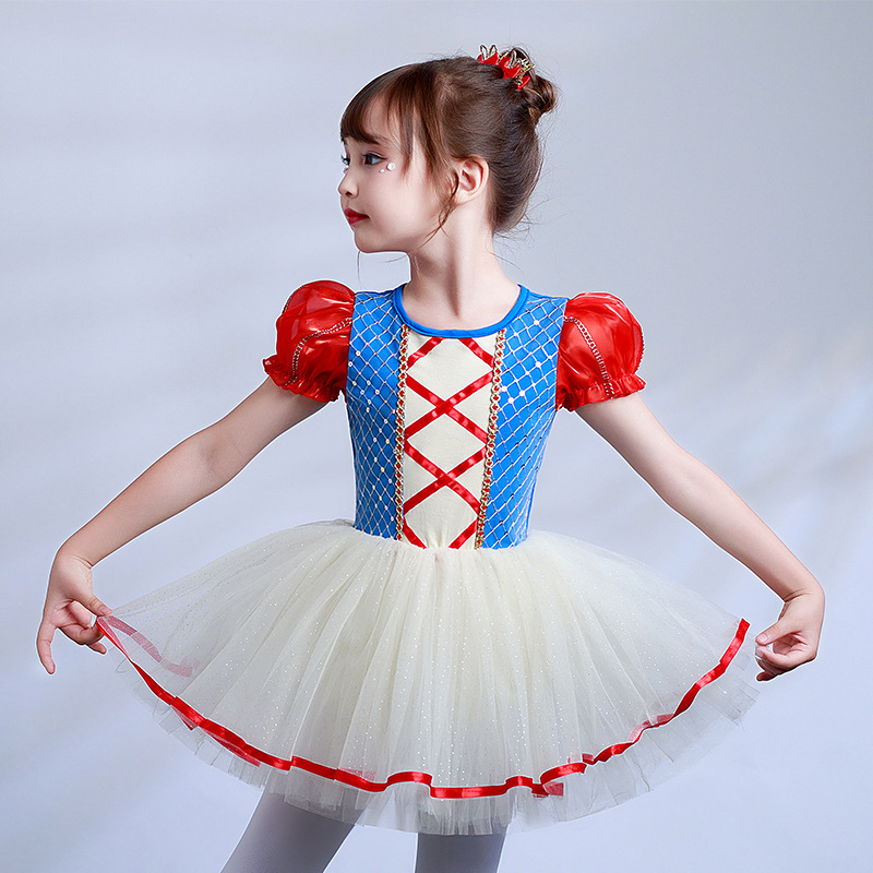 Pompadour Dress One-piece Ballet Practice Lovely Gauze Girls' Puffy Sleeve Dance Costume