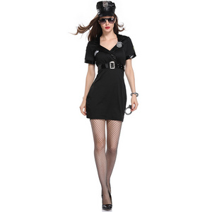 Nightclub bar police party dress black sexy halloween cosplay police costume for lady