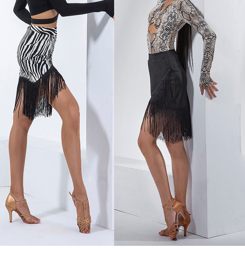 Latin Dance Skirt Female Adult New Cross Hem Fringe Irregular Square Training Dress