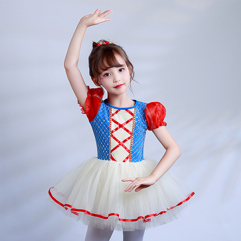 Pompadour Dress One-piece Ballet Practice Lovely Gauze Girls' Puffy Sleeve Dance Costume