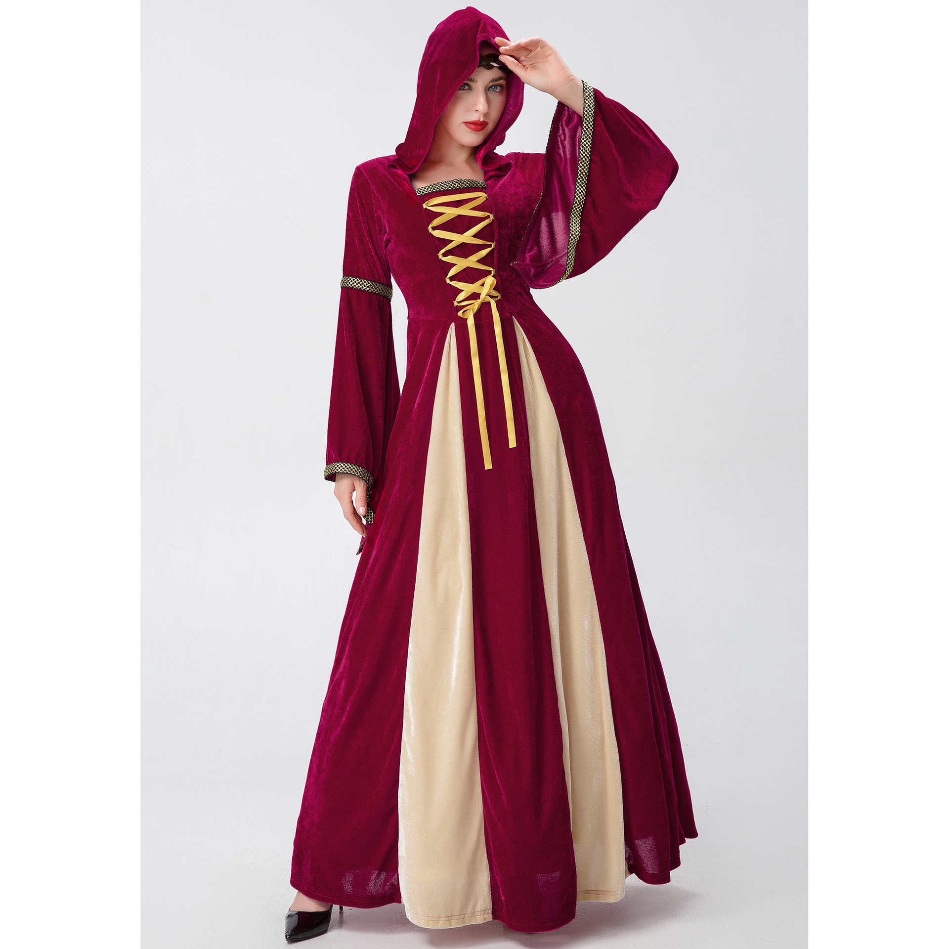 S-xxl Medieval Court Wearing Hooded Retro Zombie Witch Princess Dress