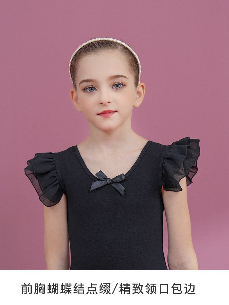 Cotton Dance Dress Summer Short-sleeved Black Girls' Training Baby Ballet Gauze Skirt Exam