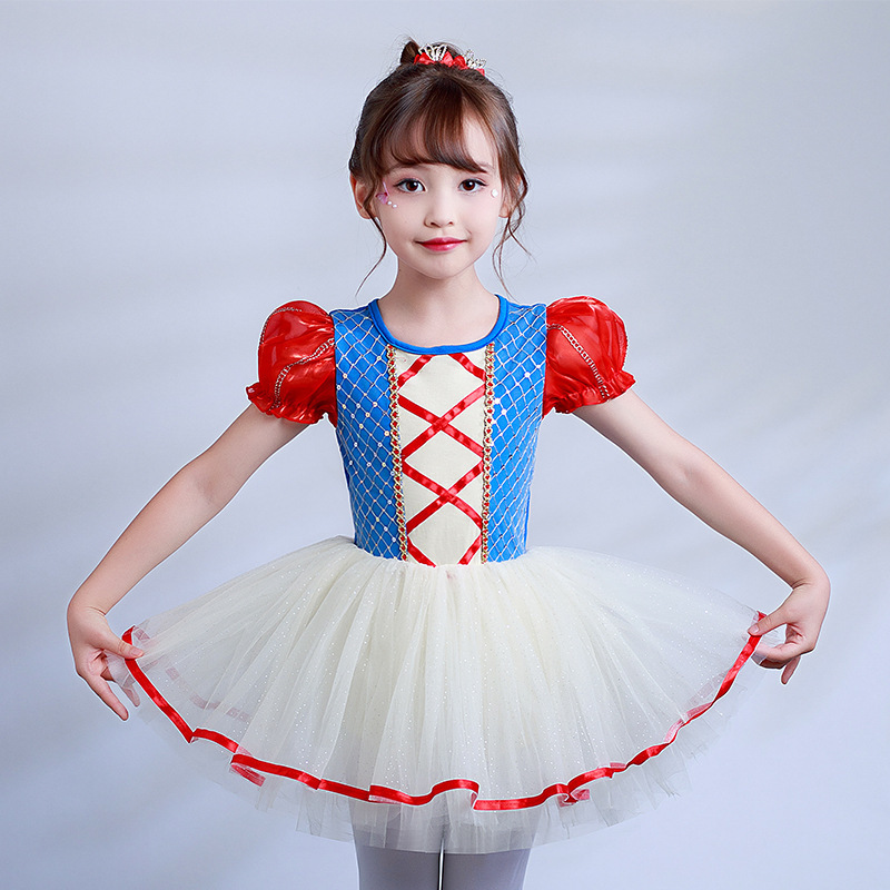 Pompadour Dress One-piece Ballet Practice Lovely Gauze Girls' Puffy Sleeve Dance Costume