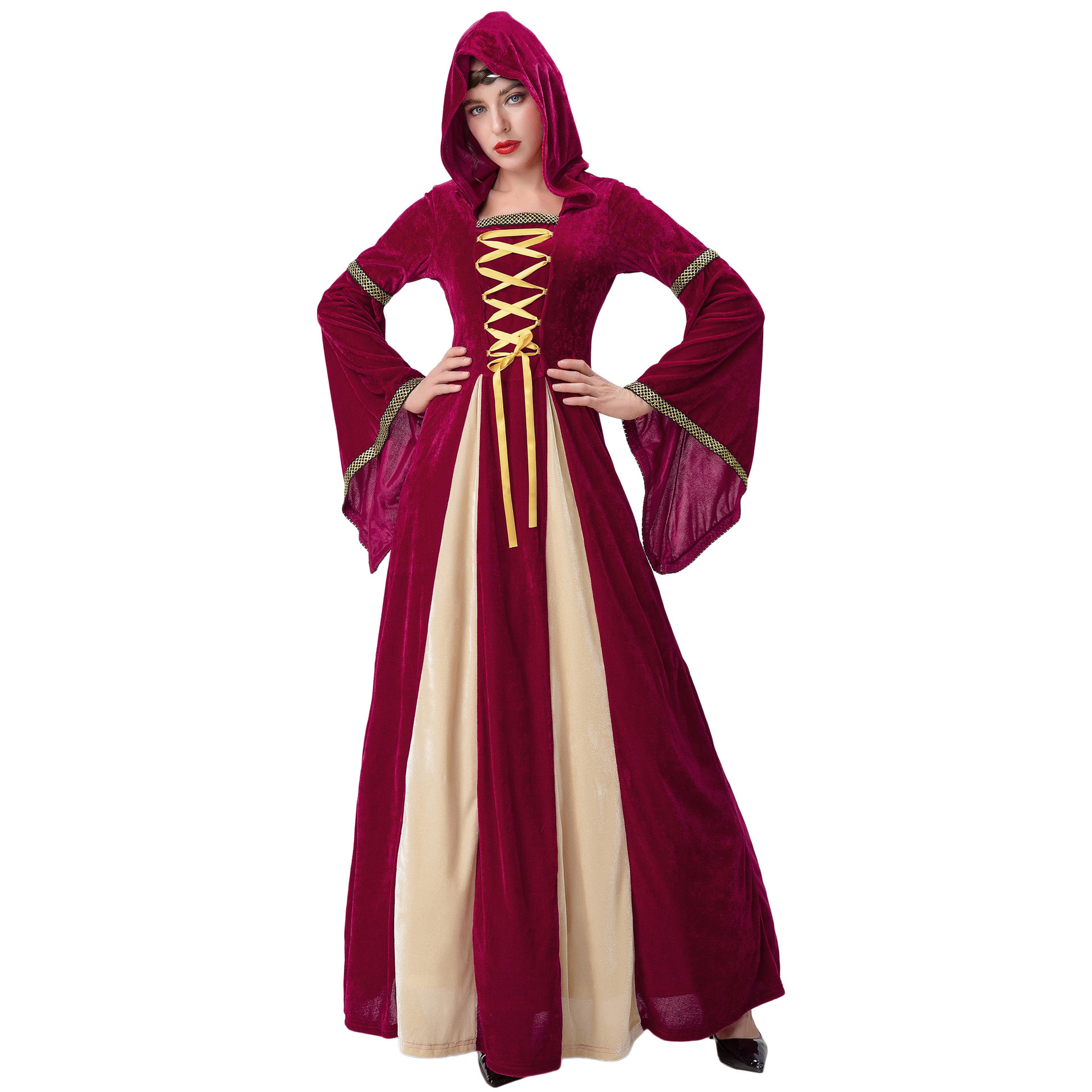 S-xxl Medieval Court Wearing Hooded Retro Zombie Witch Princess Dress