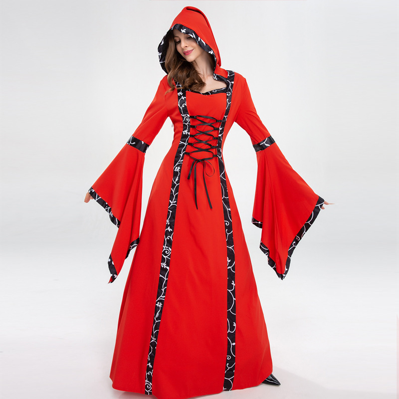 Halloween Costume Victorian Witch Retro Luxury Hooded New Medieval Dress