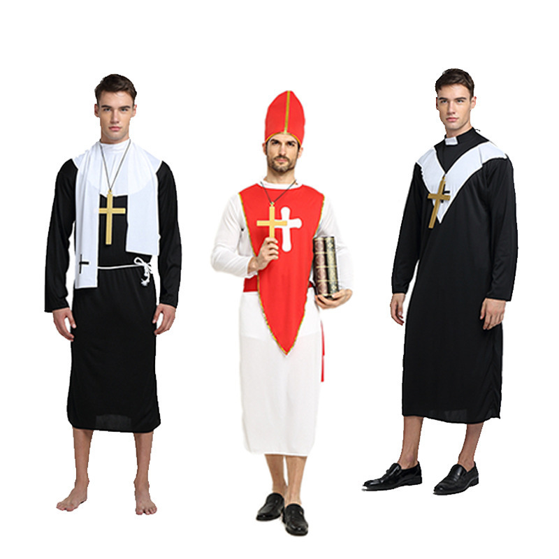 Male Jesus Costume Missionary Priest Dress Halloween Priest Costume For Adult