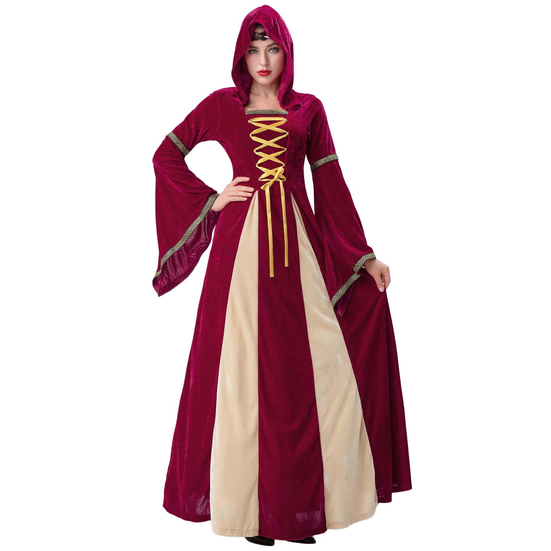 S-xxl Medieval Court Wearing Hooded Retro Zombie Witch Princess Dress