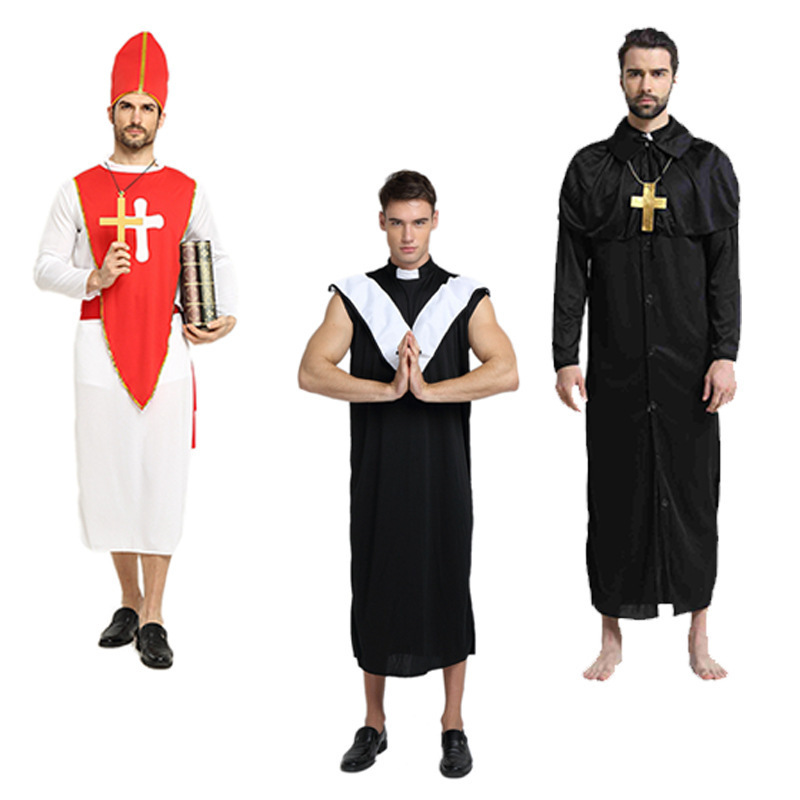 Male Jesus Costume Missionary Priest Dress Halloween Priest Costume For Adult