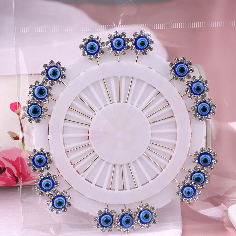 2022 New Creative Sun Eyes Flower Rhinestone Head Scarf Long Needle Ladies Cartoon Pattern Scarf Fix Safety Pin Muslim Hijab Pin