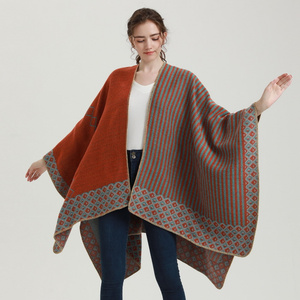 2022 New Custom Winter Large Cloak Shawl Striped Plaid Wraps Scarves Casual Warm Poncho For Women Cashmere Blanket Indoor Poncho