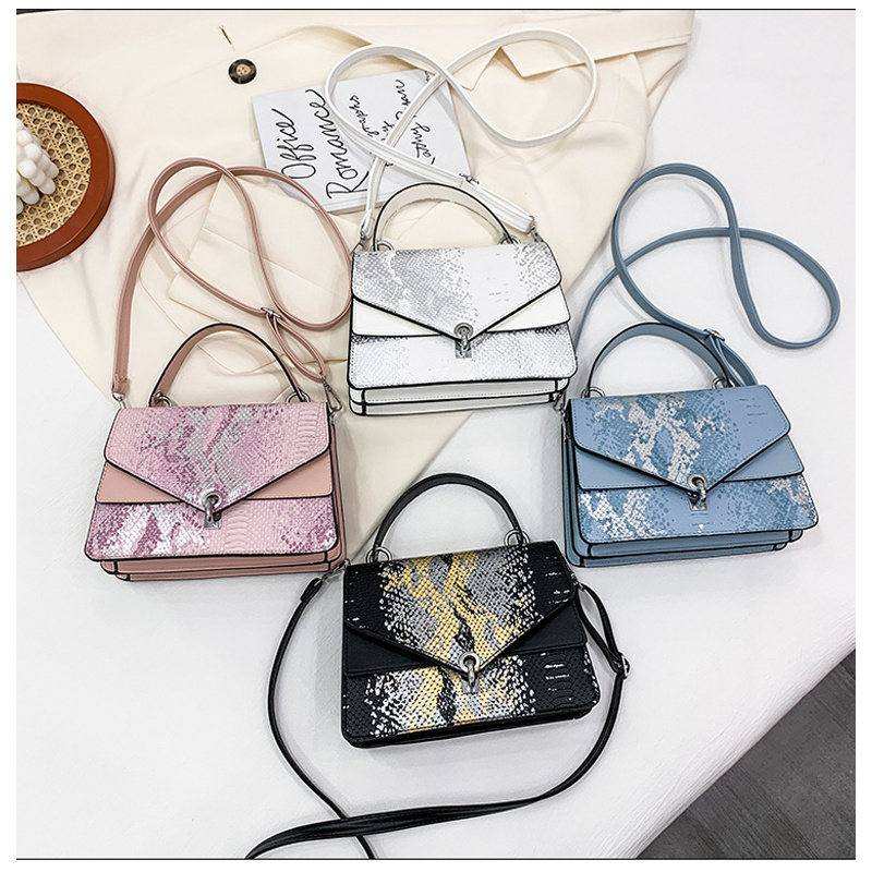 Classic shiny serpentine PU leather bags ladies shoulder crossbody handbag women snake skin fashion purse