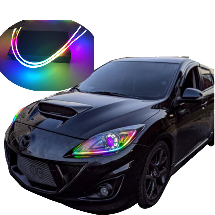 sequential strip light led car angel eye headlight strip lights led chasing rgb flexible DRL 12v car light