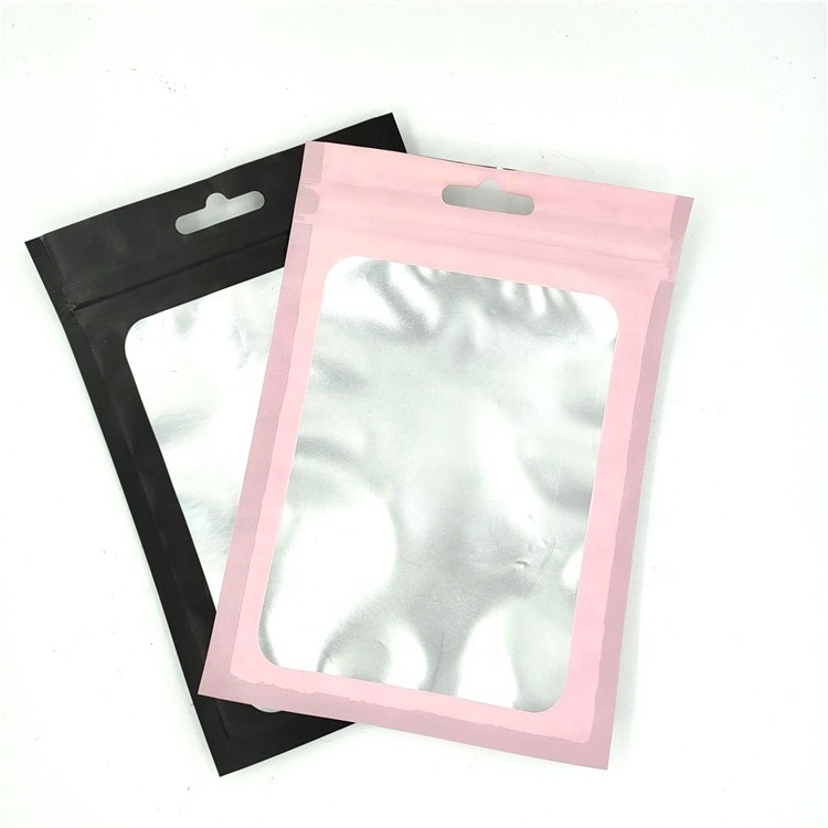 In stock  Packaging Resealable Matte Stand Up Pouch Plastic Zip Lock With Window Black Mylar Bags