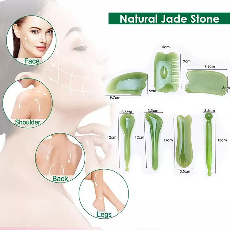 100% Genuine Nephrite Anti Aging Massage Custom 7 pcs Facial Massager Guasha Set Jade Face Stone and Guasha Massager Set