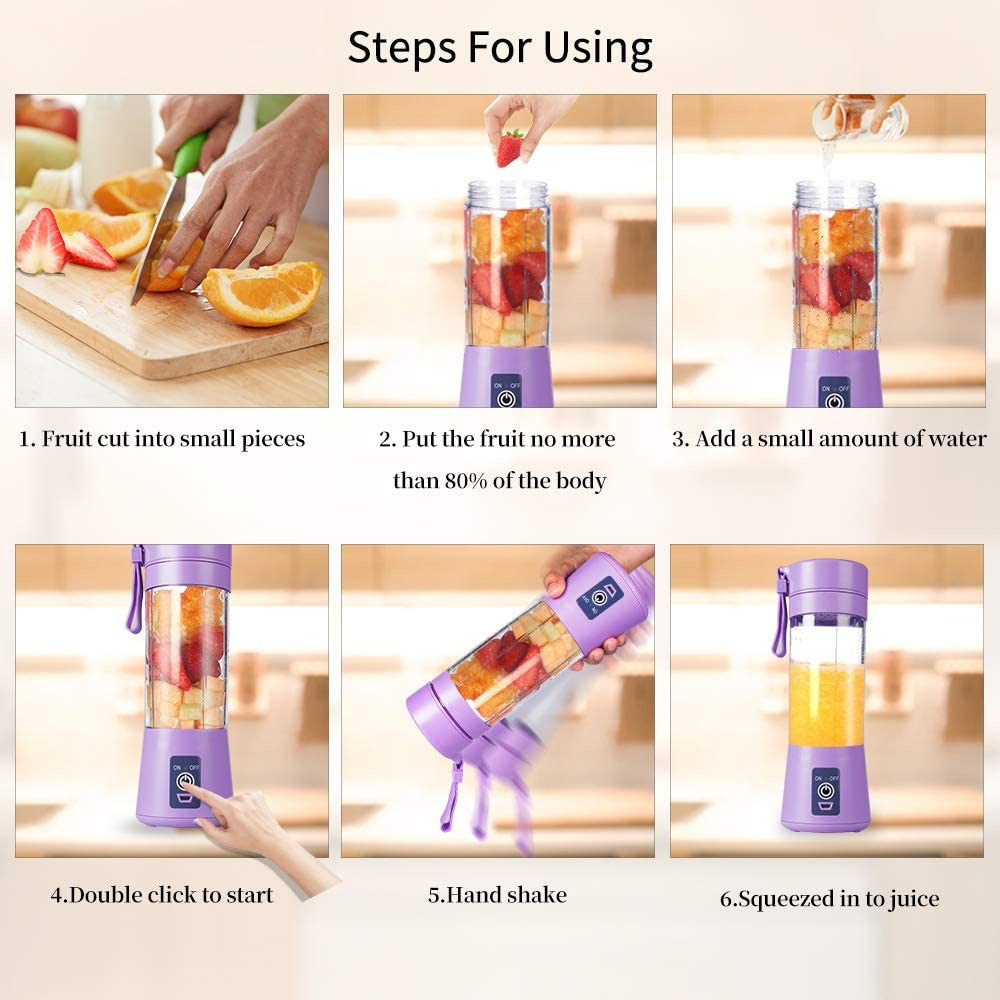 Wholesale Portable Rechargeable 6 Blades Juicer Blender USB Personal Safety Mini Freshly Squeezed Juice Mixer Household Use