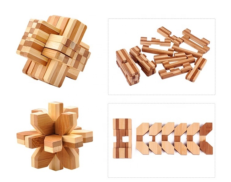 Eco MINI Bamboo puzzle Bamboo brain teaser puzzle 3D IQ wooden puzzles for kids  children