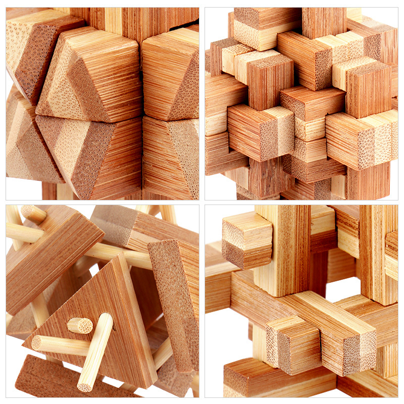 wooden brain game magic cubes brain teaser 3d IQ bamboo puzzle for kids and adults