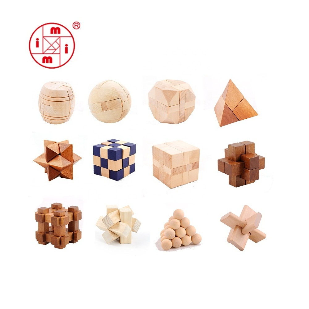 Wholesale OEM wooden brain teaser iq wooden puzzle cube Eight trigrams lock Interlocking Luban Lock for kid