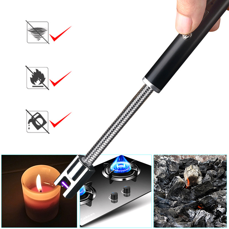 Electric Arc BBQ Lighter USB Windproof Flameless Plasma Ignition Long Kitchen Lighters Gas Lighter for Candle Gas Stove