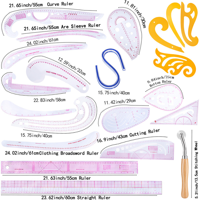 MCZ-116 Wholesale Multi-functional Quilting Template Ruler  Curve Ruler Clothing Design Ruler