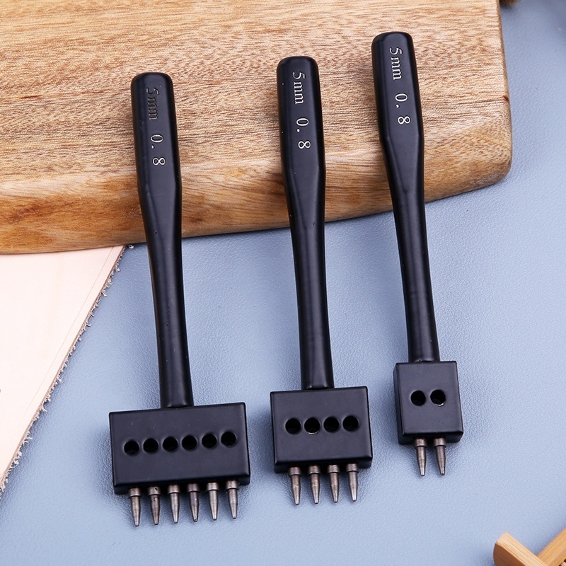 High Quality 5mm 2/4/6  Prong Black Leather Craft Tools Steel Hole Punch Tools Set