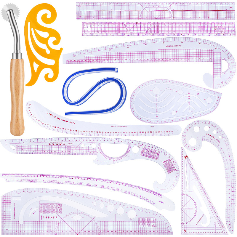 MCZ-109 Multi-functional 13pcs Sewing French Curve Ruler Kit Plastic Tailor Sewing Drawing Ruler Set