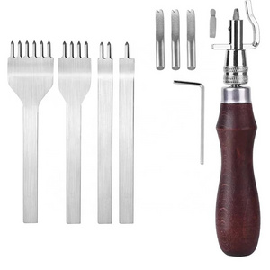 M138 Adjustable Hand Leather Tool Groover Tool + Prong Lacing Stitching Chisel Set Leather Craft Tool For DIY Leather