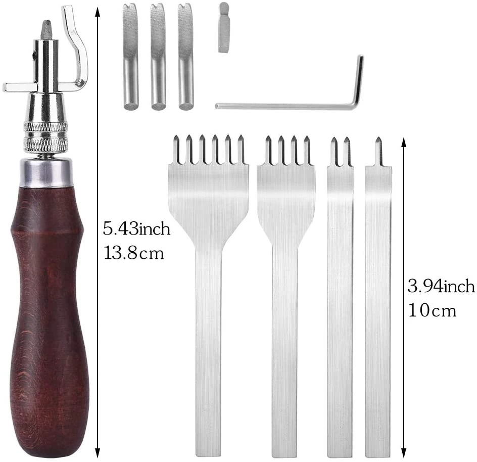 M138 Adjustable Hand Leather Tool Groover Tool + Prong Lacing Stitching Chisel Set Leather Craft Tool For DIY Leather