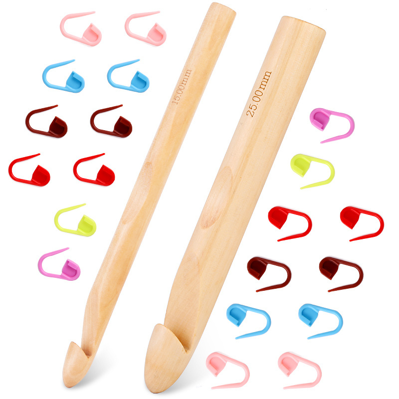 MGZ-34 Hot Sale Colorful Wooden Tulip Crochet Hook Knitting Stitch Markers Loom Hook Set