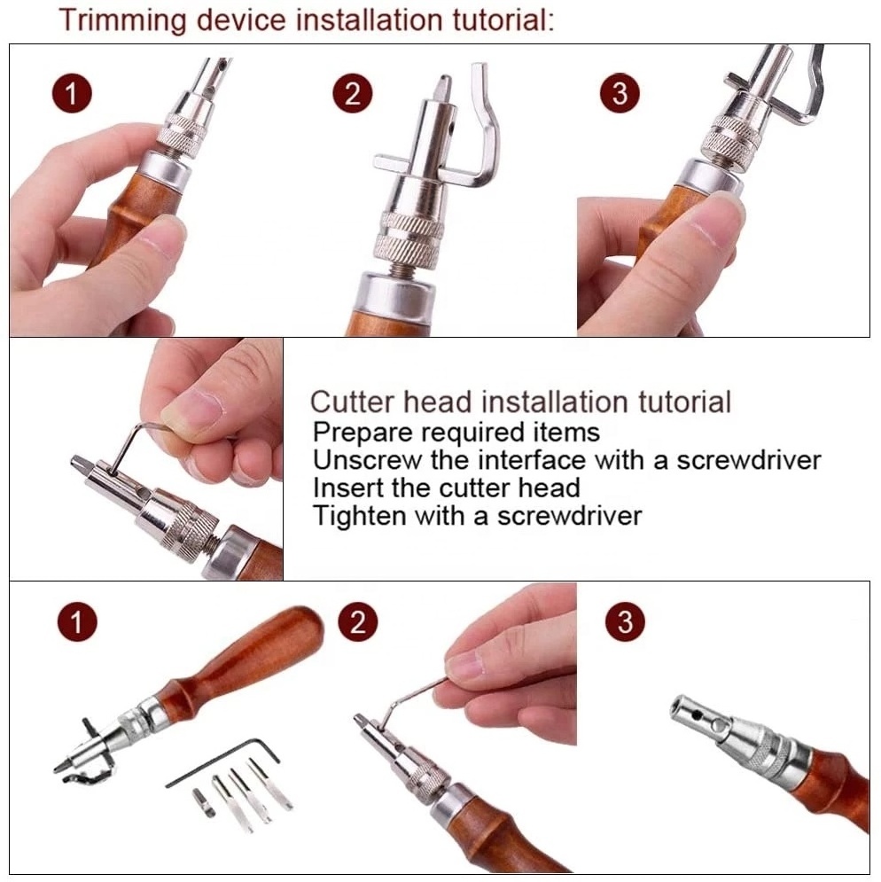 M138 Adjustable Hand Leather Tool Groover Tool + Prong Lacing Stitching Chisel Set Leather Craft Tool For DIY Leather