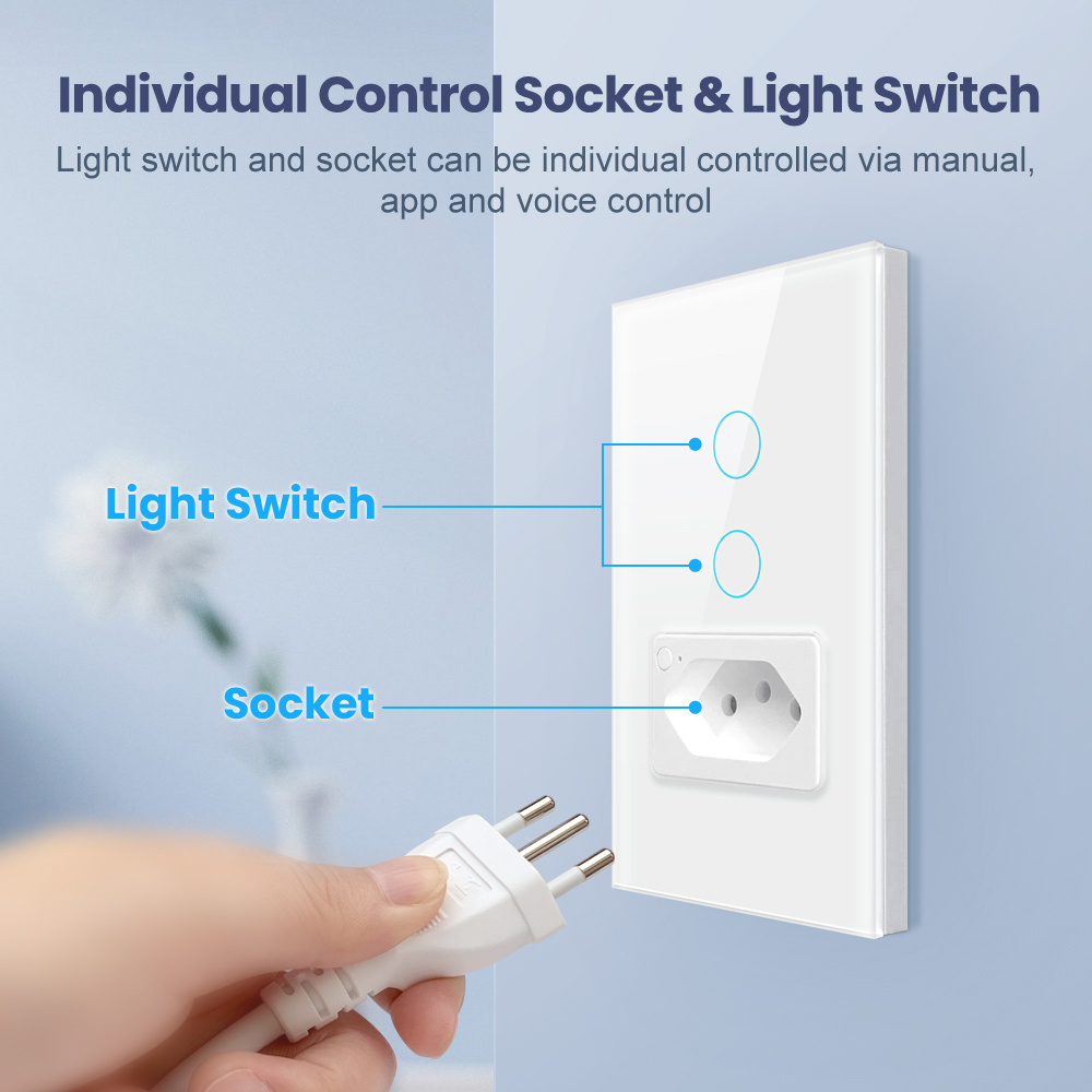 Brazil Smart Plug 100-240V 1/2Gang smart home wall light switch socket wireless remote control wifi sockets and switch for home