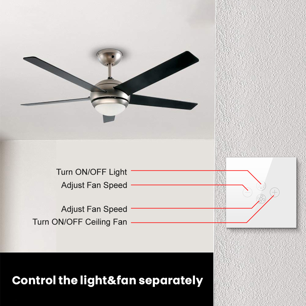 Tuya smart touch wall fan light switch US standard Smart Voice Control Ceiling Fan Lamp Switch work With Alexa/Google Home