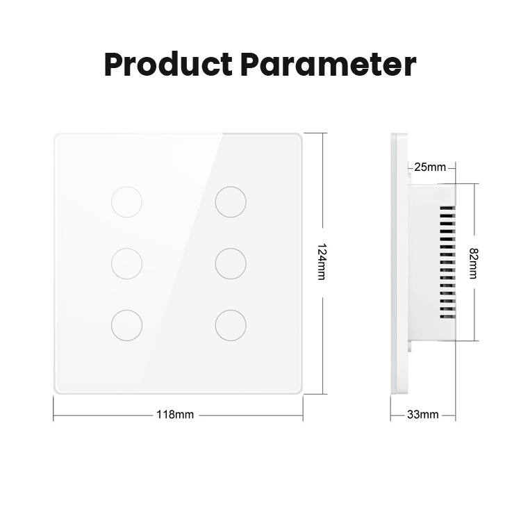 Tuya Brazil Light Switch 118*124mm 4/ 6 gang 2way Zigbee Smart Touch Switch with Alexa Google