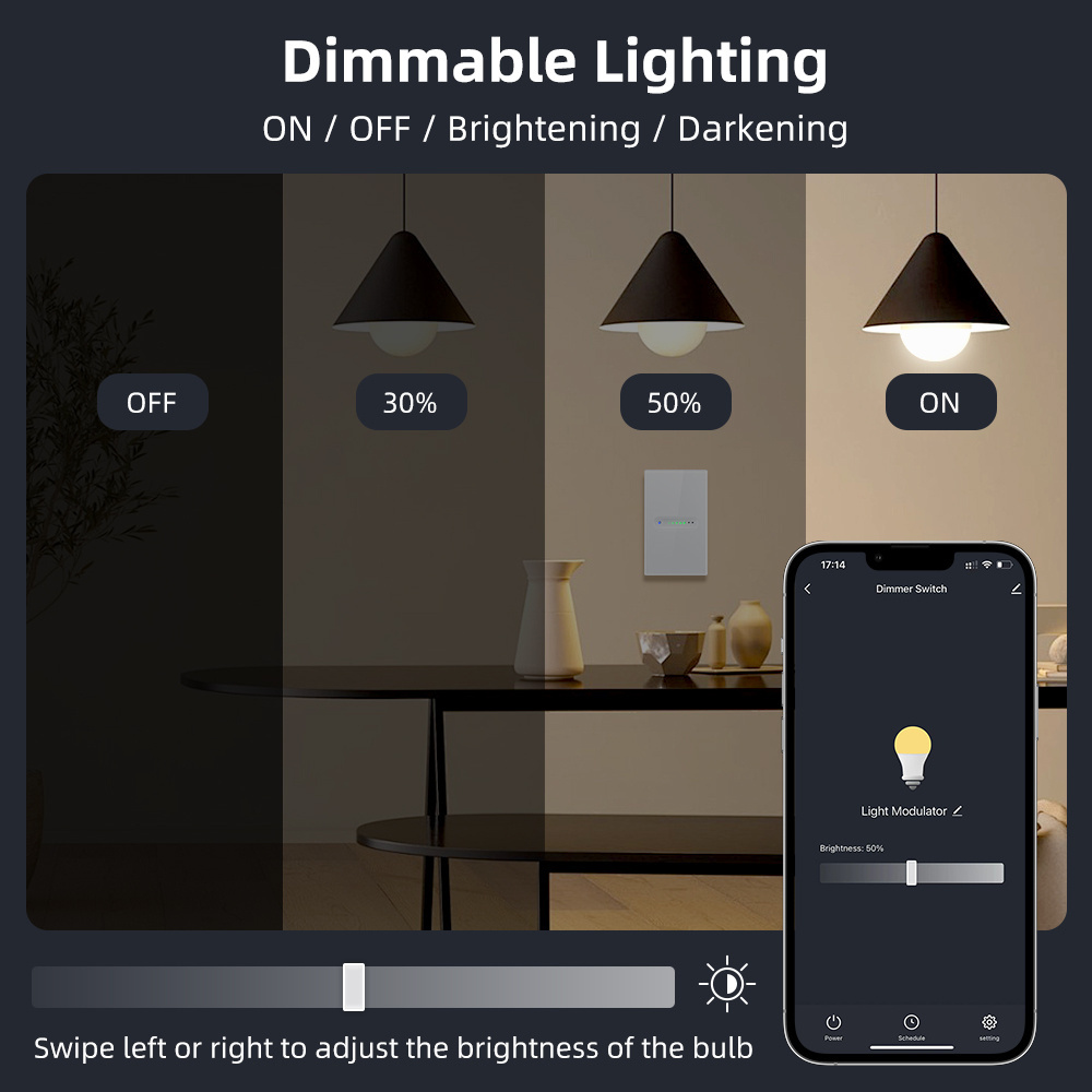 AVATTO Tuya Wifi Smart Dimmer Light Switch Alexa Google Home 1 2 Gang Tuya Us Standard Switch Wifi Dimmer Switch