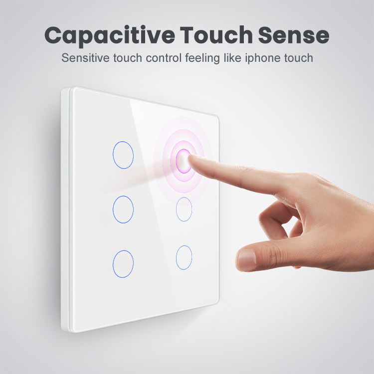 Tuya Brazil Light Switch 118*124mm 4/ 6 gang 2way Zigbee Smart Touch Switch with Alexa Google