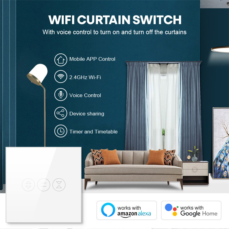 Smart WiFi curtain switch EU US Standard Touch Panel curtain Electric Roller Shutter Switch Tuya Smart Life APP Remote Control