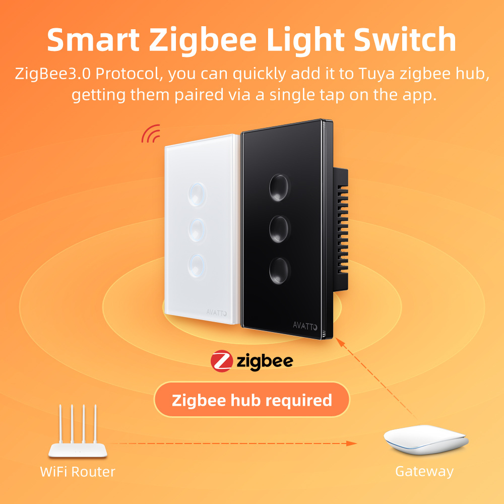 Avatto RD New Smart Tuya Zigbee Wall Light Switch Tempered Glass Electrical Wireless 1/2/3/4 Way Smart Light Switch