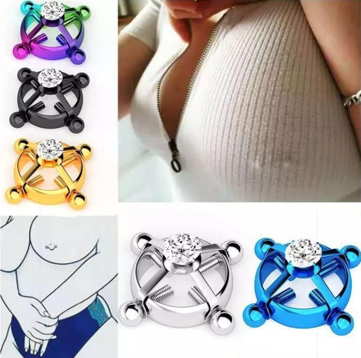 Wholesale mixed color non pierced diamond nipple ring vibrating nipple piercing jewelry