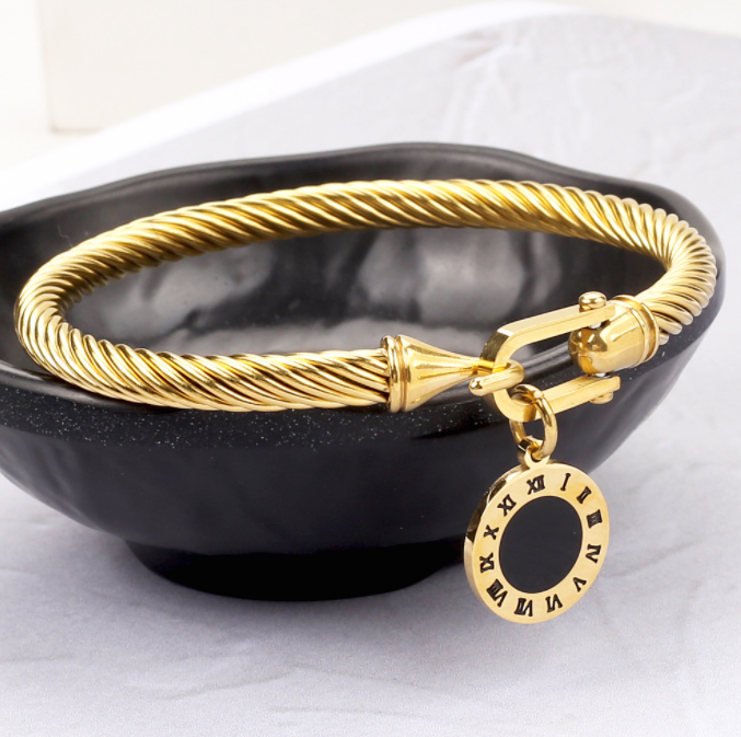 18k saudi gold  roman number bracelet cable wire bracelets bangle