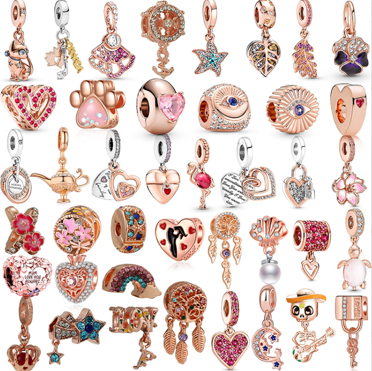 Bling pan dora rose gold charms bulk  zinc alloy slider charm for bracelet